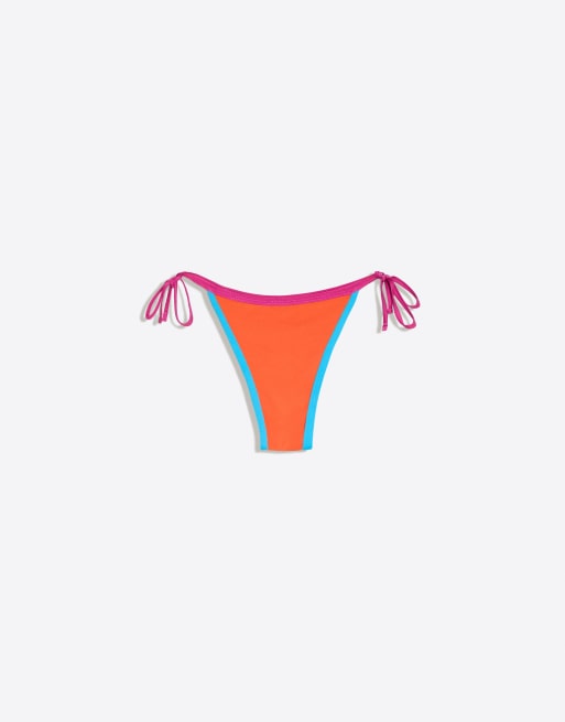 Bershka Contrast brazilian bikini briefs in orange, 3 of 3