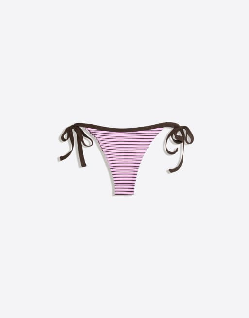 Bershka Contrast brazilian bikini briefs in pink, 4 of 4