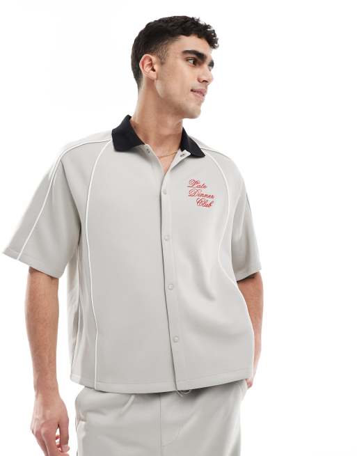 Bershka contrast collar shirt in gray - part of a set