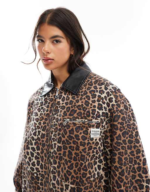 Casual Daily Leopard Print Contrast O Neck Outerwear Casual Daily Leopard Print Contrast O Neck Outerwear
