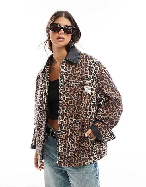 Casual Daily Leopard Print Contrast O Neck Outerwear Casual Daily Leopard Print Contrast O Neck Outerwear