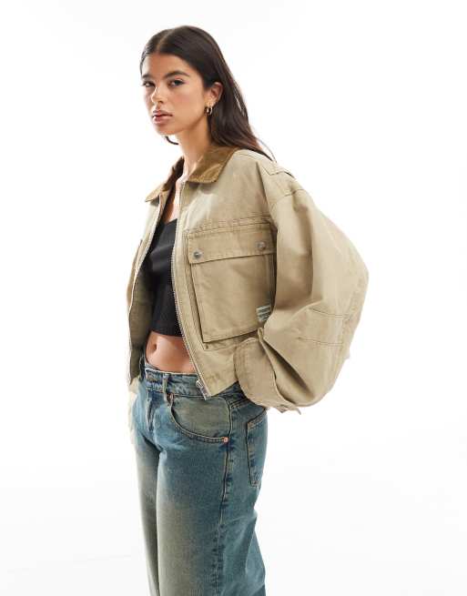 Bershka contrast collar trucker jacket in sand Cra wallonieShops Get warm and cozy comfort with Q4 Brand Love Full Zip Hoodie