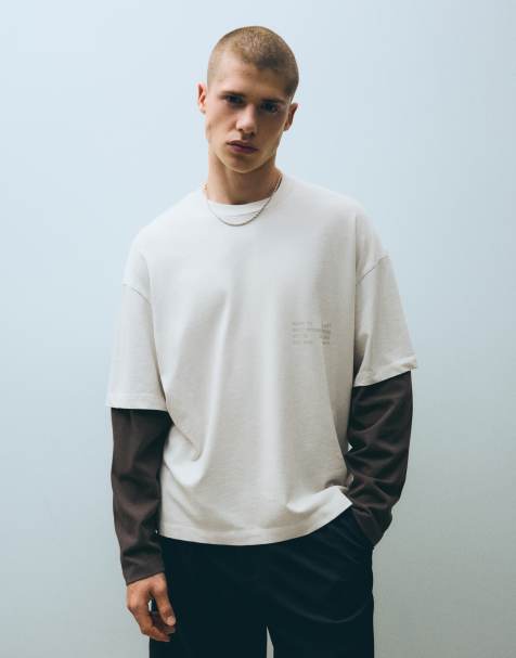 Bershka Contrast double-sleeve t-shirt in animal print - view 1