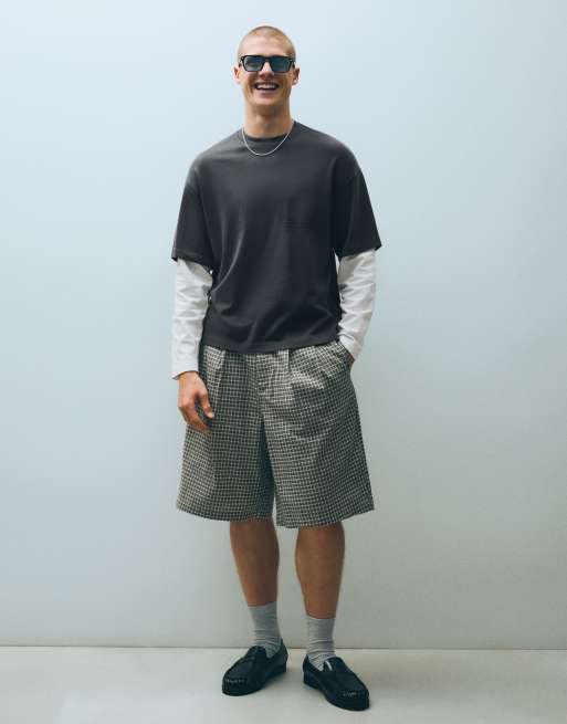 Bershka Contrast double-sleeve t-shirt in grey&black, 4 of 5