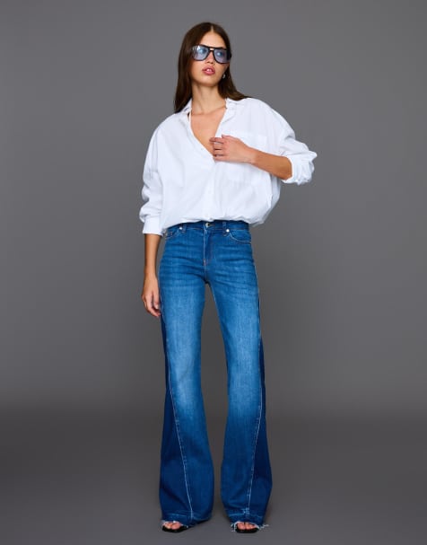 Bershka Contrast flared jeans in mid blue - view 1