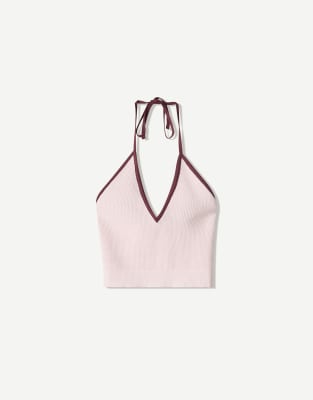 Bershka contrast halter top in pink - view 1