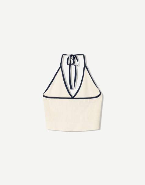 Bershka contrast halter top in white