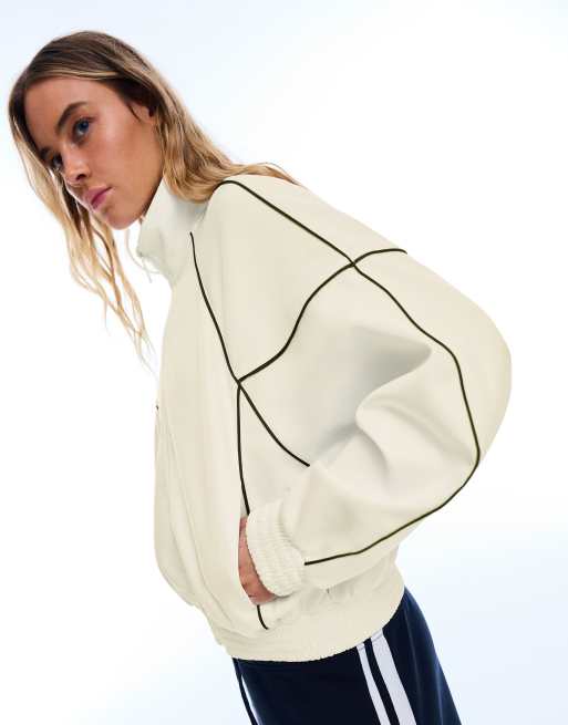 Bershka Contrast high neck jacket in ecru, 4 of 5