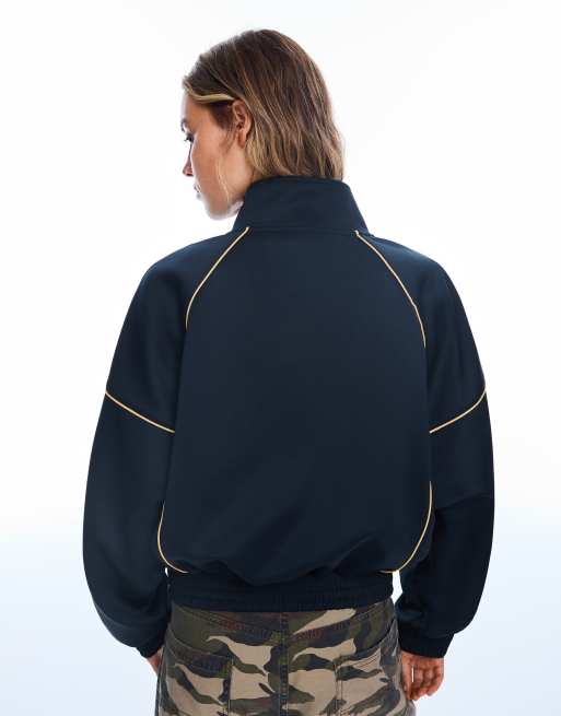 Bershka Contrast high neck jacket in navy, 3 of 5