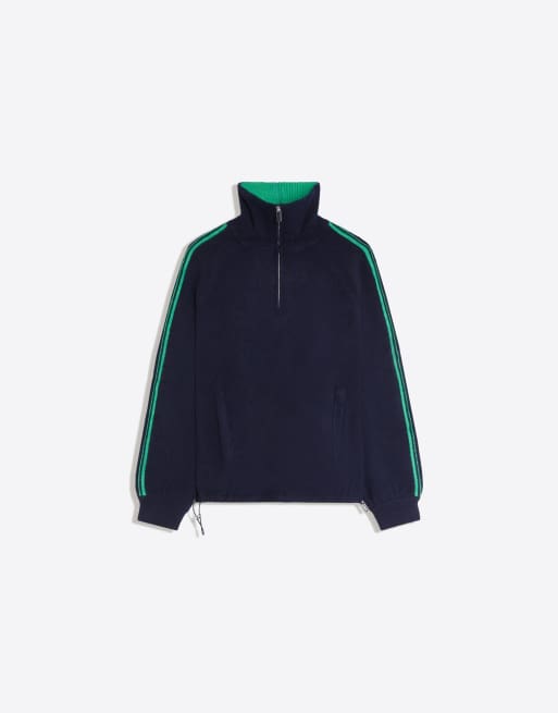 Bershka Contrast neck half-length zip jumper in denim blue, 5 of 5
