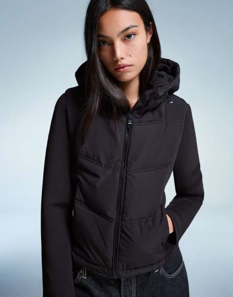 Bershka Contrast neoprene-effect puffer jacket in black - view 1
