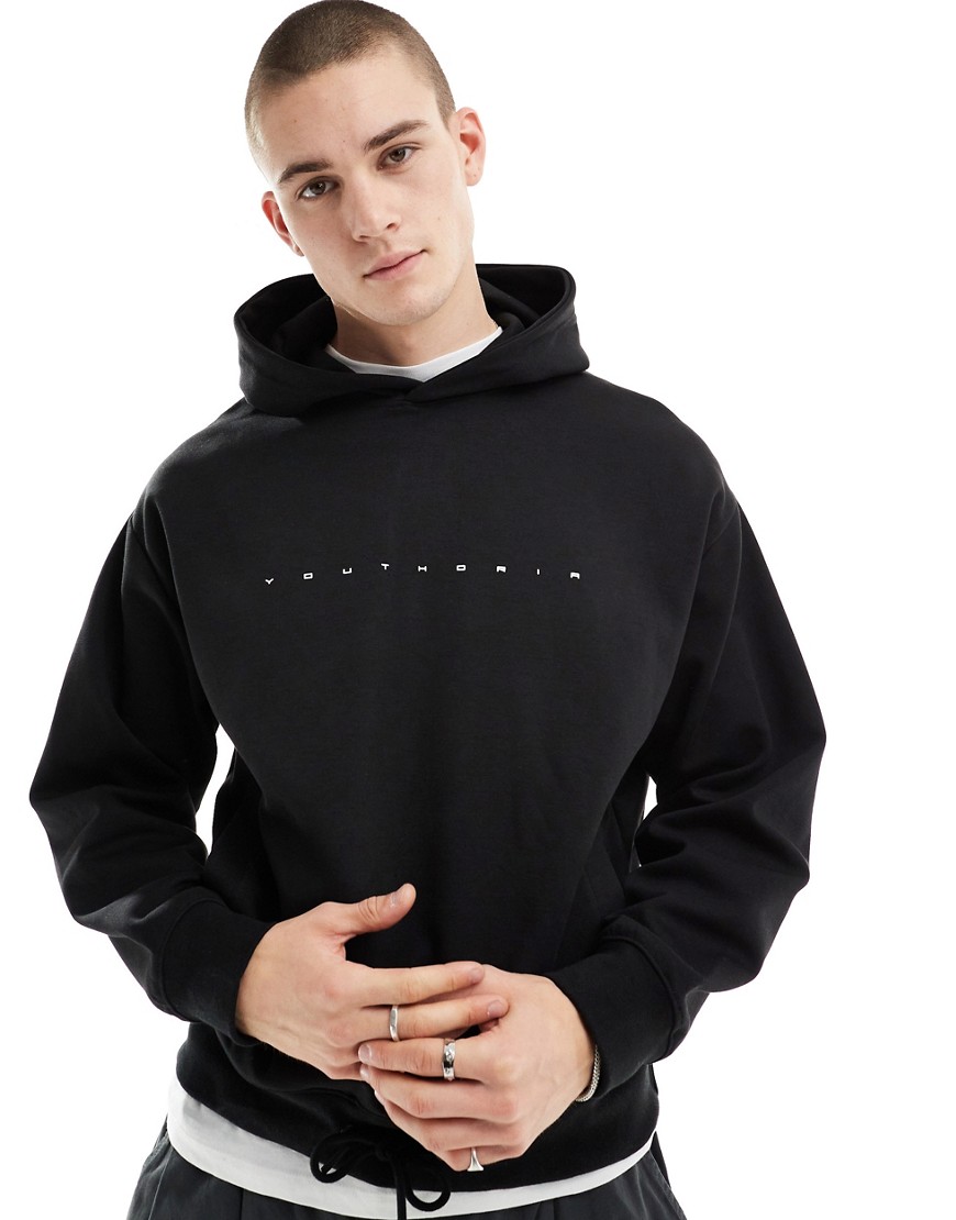 contrast printed hoodie in black