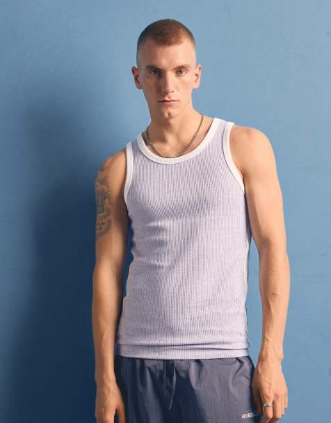 Bershka Contrast rib vest top in light grey - view 1