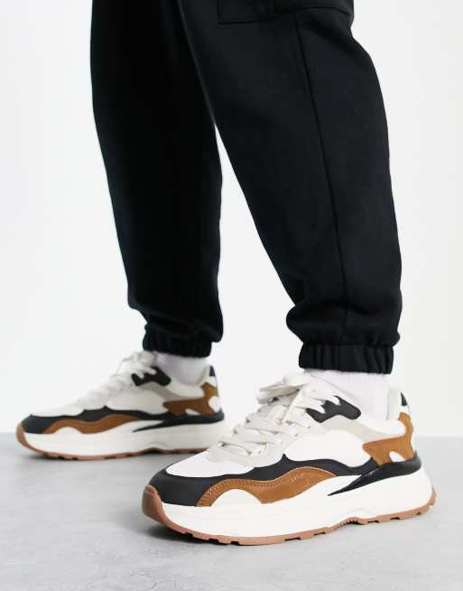 Bershka contrast runner sneakers in beige ASOS