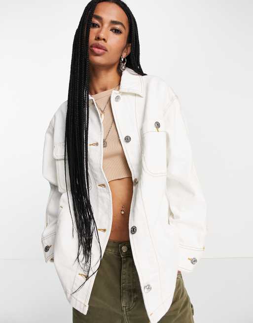 Oversized white denim on sale jacket