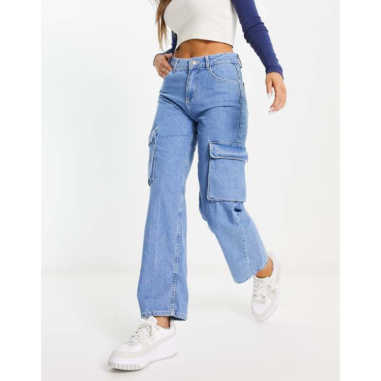 Bershka denim cargo pants in light blue