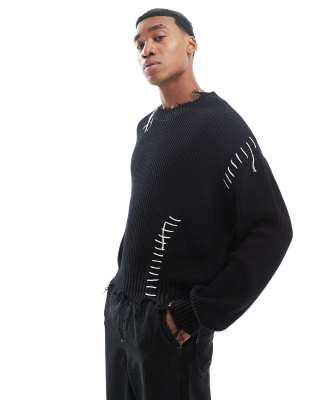 contrast stitch knitted sweater in black