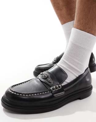 contrast stitch loafers in black