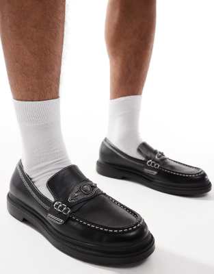 Bershka contrast stitch loafers in black