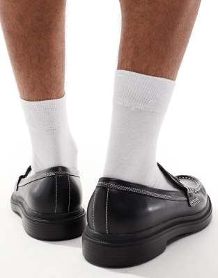 Bershka contrast stitch loafers in black