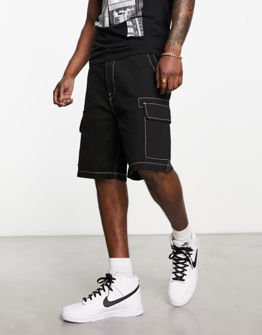 Bershka contrast stitch pocket short in black | ASOS