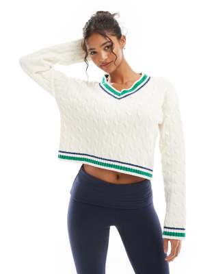 contrast trim cricket sweater in white