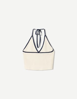 Bershka - Contrasterende haltertop in wit - view 1