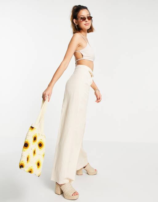 Tall Sand Linen Look Wide Leg Pant, Tall