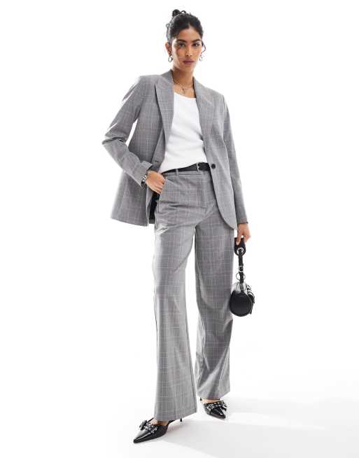 Bershka - Coordinato oversize grigio a quadri taglio maschile con blazer e pantaloni