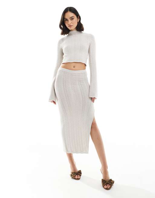 Bershka - Coordinato traforato color sabbia con top e pantaloni