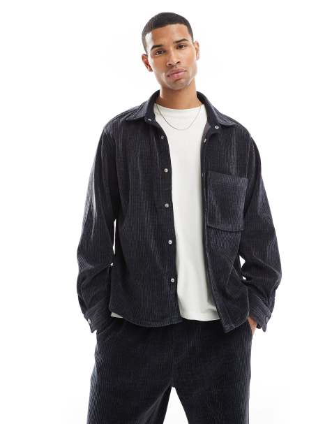 Bershka – Cord-Hemd in verwaschenem Blau, Kombiteil - view 1