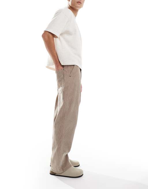 Bershka – Cord-Hose in Kamelbraun mit weitem Bein 