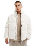 Bershka cord puffer jacket in white