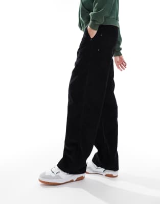 Bershka cord wide leg trouser in black 
