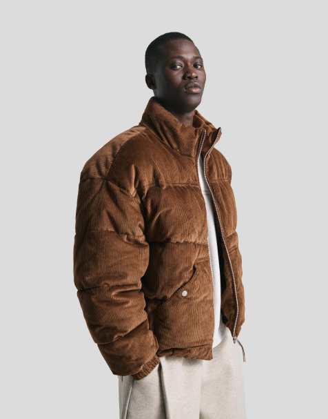 Bershka Corduroy puffer jacket in brown - view 1