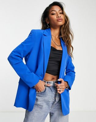 Bershka core oversized blazer in bright blue