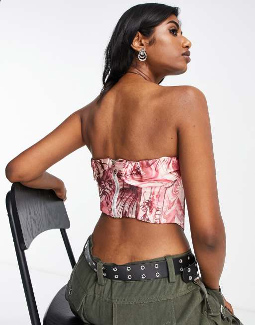 Bershka - Corset à armatures avec détail froncé et imprimé fleurs varié, 3 de 4