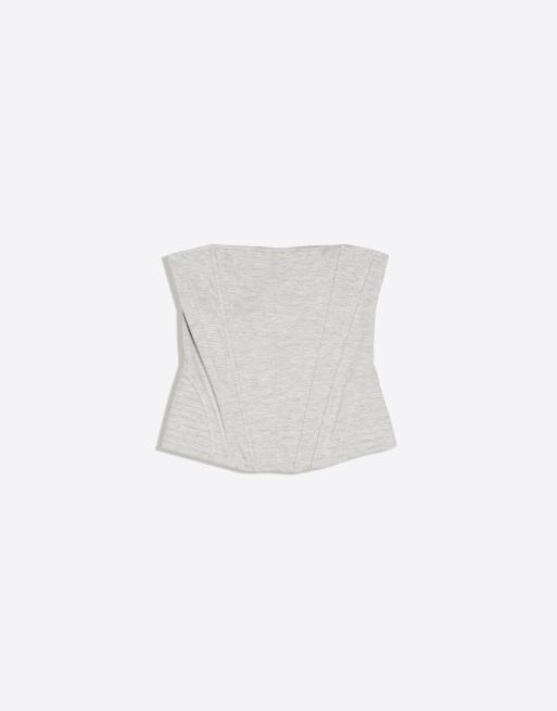 Bershka Corset bandeau top in light grey, 5 of 5