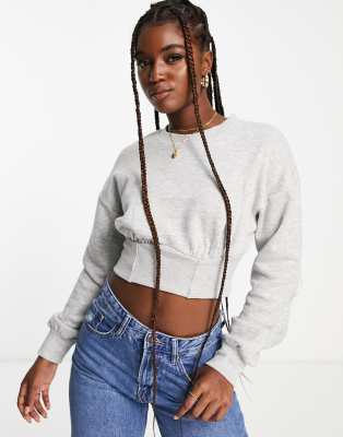 Corset Detail Crop Sweatshirt In Gray