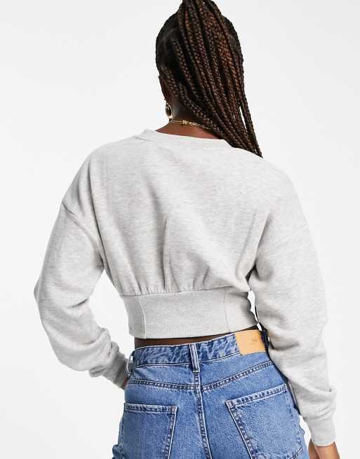 Corset Detail Crop Sweatshirt In Gray