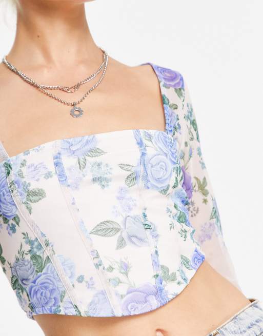 Bershka corset detail long sleeve top in floral print | ASOS