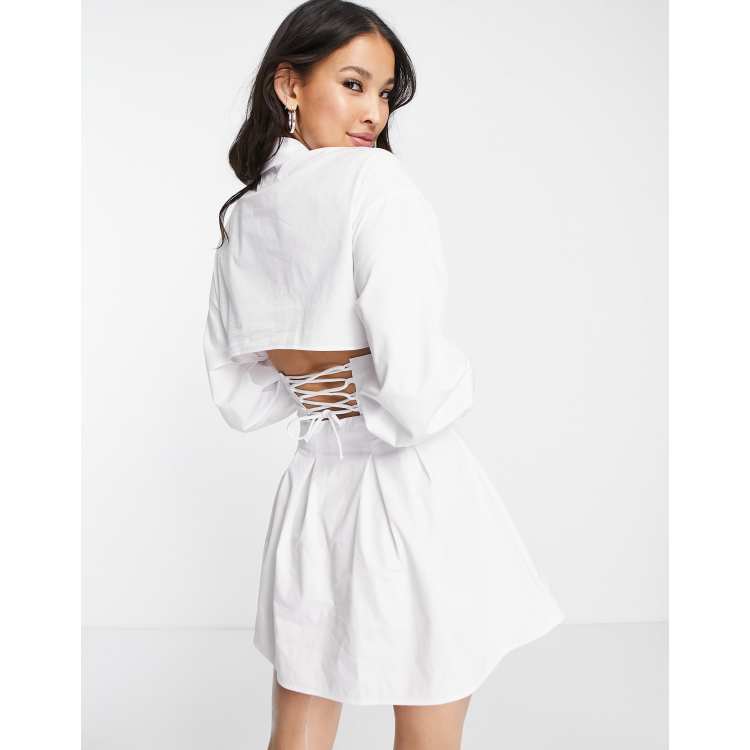 Bershka corset detail poplin shirt dress in white ASOS