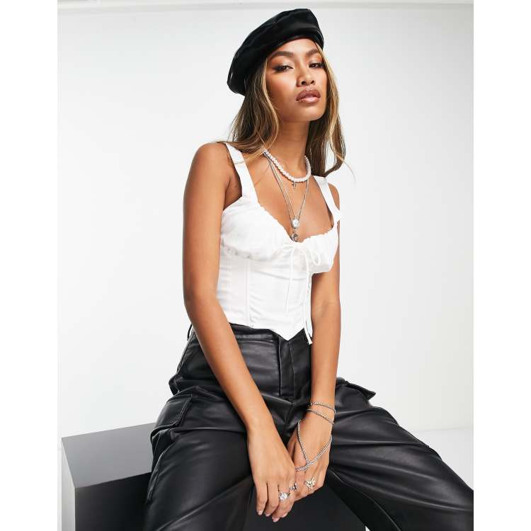 Bershka corset detail ruched cup top in white | ASOS