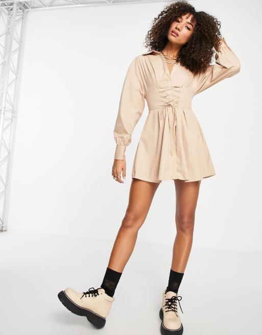 Robe beige online bershka