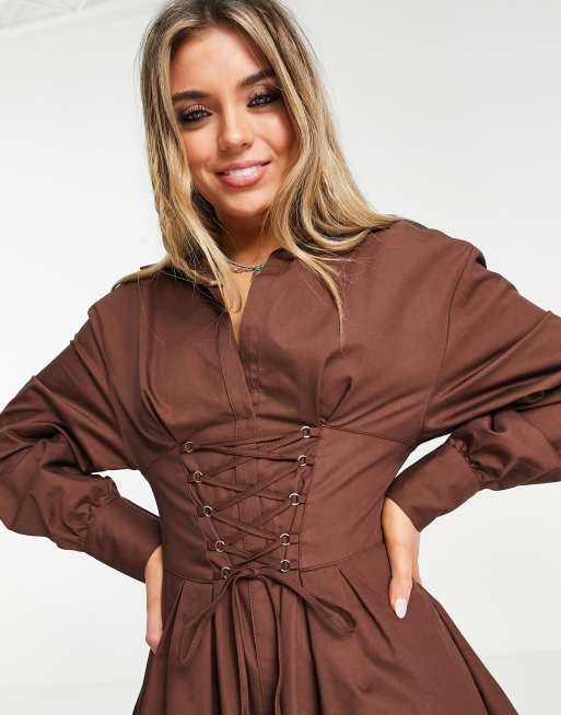 brown corset dress Darcy Corset Dress-Brown L