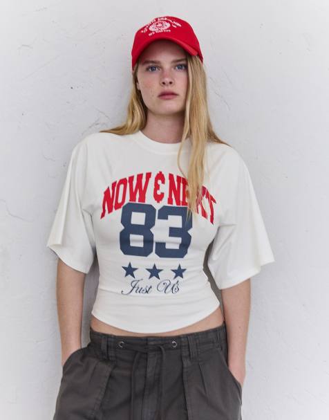 Bershka Corset-effect print t-shirt in white - view 1