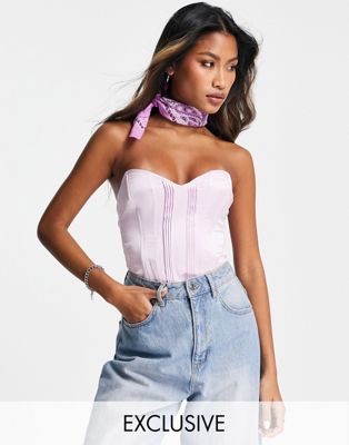 Bershka corset satin top in lilac