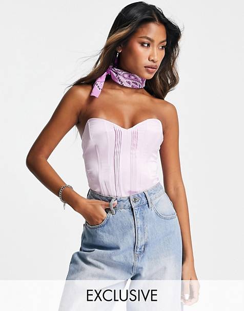 ASOS Lena Satin And Lace Corset With Lace Up And Pleat Detail in Blue Womens Clothing Lingerie Corsets and bustier tops 