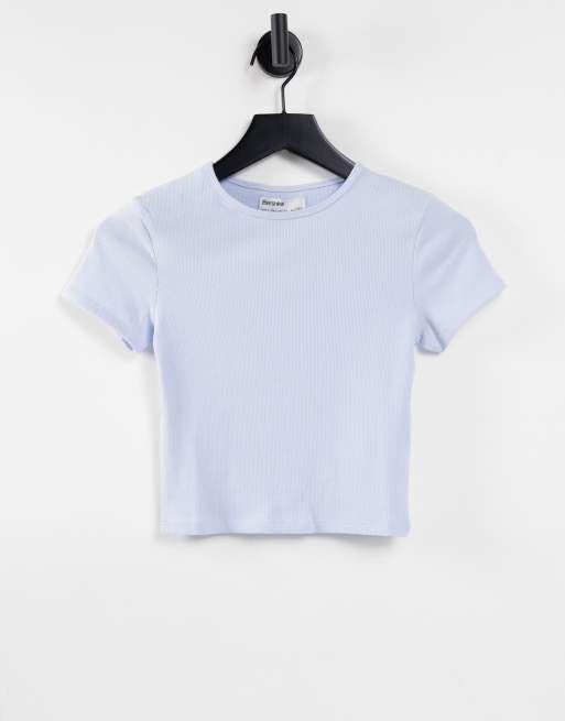 Bershka cotton crop tee in light blue - LBLUE | ASOS