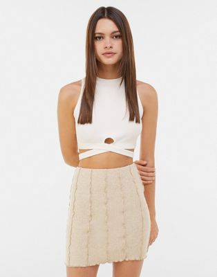 Bershka recycled cotton exposed seam mini skirt in ecru - ASOS Price Checker